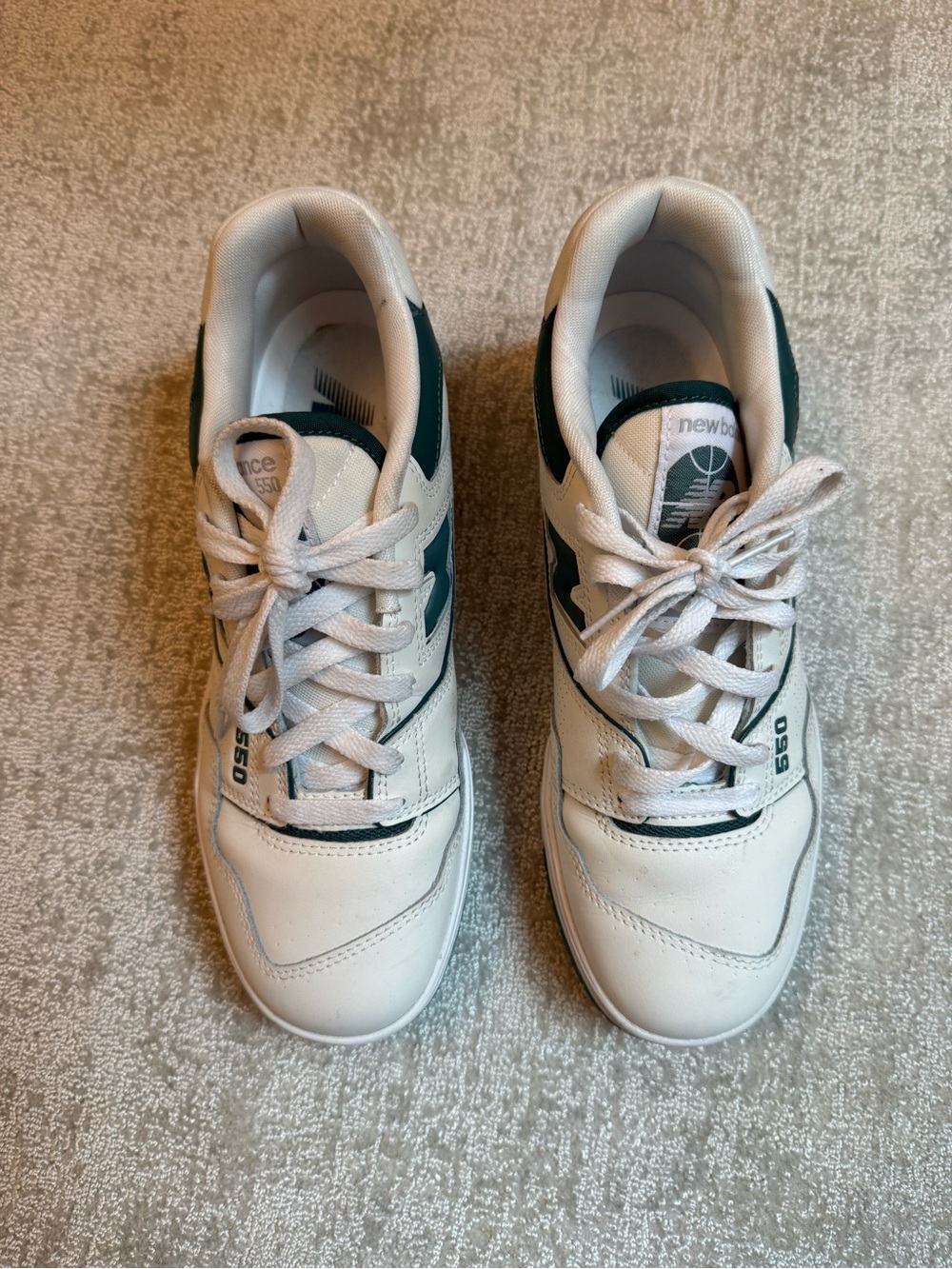 New Balance White and Dark Green Low-Top Sneakers